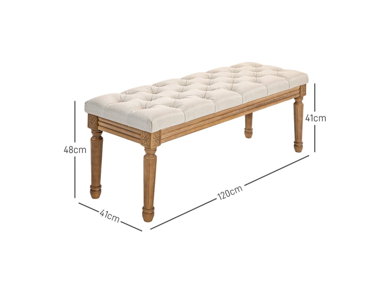  Banquette rembourrée 120 x 41 x 48 cm – blanc crème – style français et pieds en bois  - Conforama C