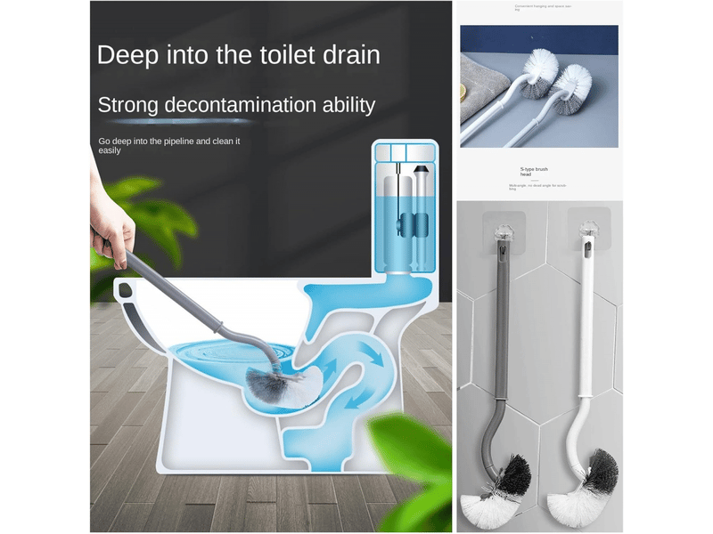  Lot de 2 brosses de toilette pour nettoyer les rebords de toilettes ; manche long et tête incurvée pour un nettoyage facile et en profondeur.  - Conforama E