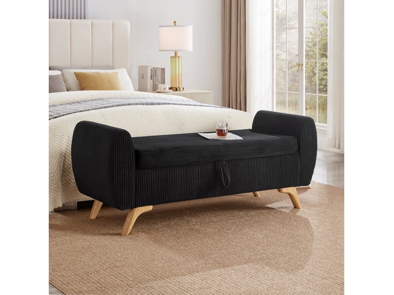  Banquette de rangement 145x51x57 cm pliable avec pieds en bois noire  - Conforama C