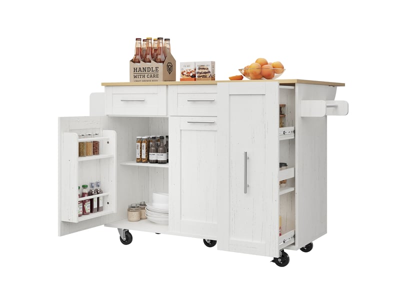  Desserte roulante,chariot de cuisine avec 2 portes,2 tiroirs,étagères à snack,plateau pliable,porte-serviettes et étagère latérale,blanc desserte blanc - Conforama A