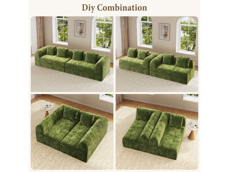 Canapé compressé modulable 3 places en chenille premium,aucun montage,mousse 32d haute résilience,canapé salon moderne vert,280x97x66cm 280x97x66CM - Conforama R