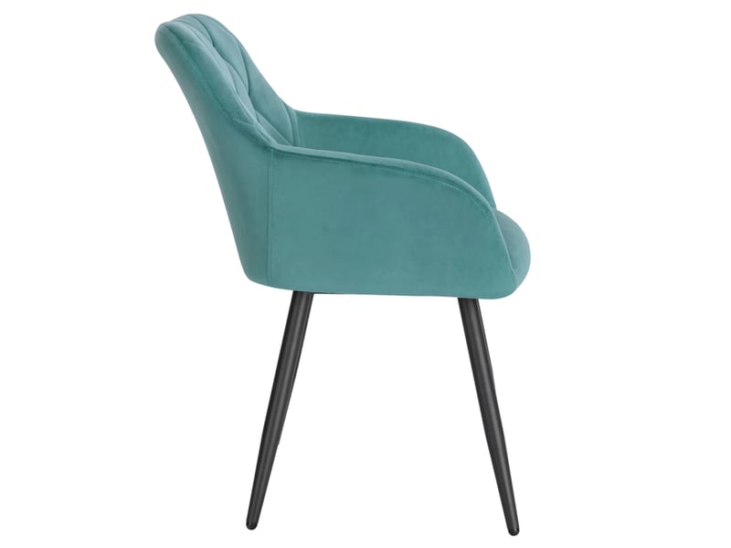 Chaise de salle à manger avec accoudoirs en velours bleu sarcelle, dossier haut et pieds en métal, design moderne - Conforama D