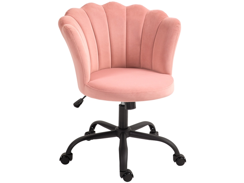  Chaise de bureau sans accoudoirs à dossier pétale, hauteur réglable, revêtement en velours, rose  - Conforama A