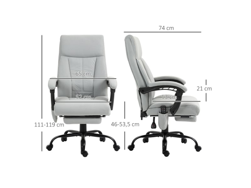  Chaise de bureau massante inclinable, repose-pieds, réglable en hauteur, gris clair, ergonomique  - Conforama C