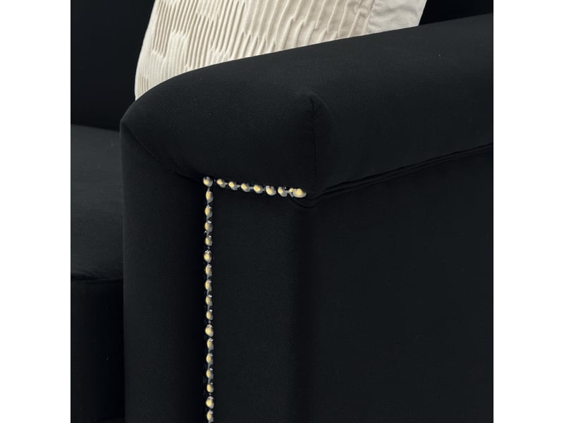  Canapé droit 2 places style scandinave noir, structure bois massif et revêtement en tissu lin pour salon moderne  - Conforama R