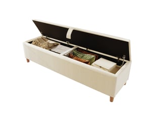 Banc de lit 165x38 cm rangement hydraulique mdf bois beige