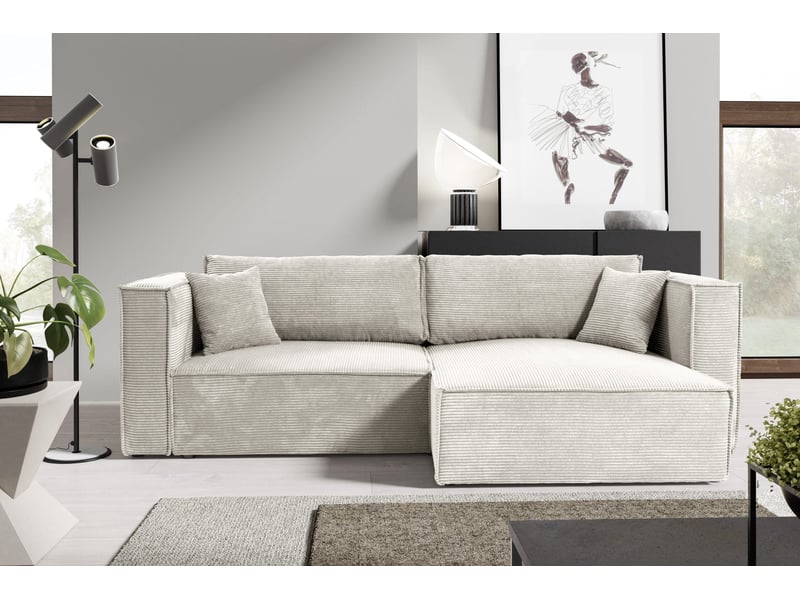  Canapé d'angle convertible en velours côtelé keymon beige (poso 100)  - Conforama A