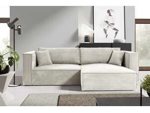 Canapé d'angle réversible convertible   4 places Velours côtelé beige avec coffre de rangement