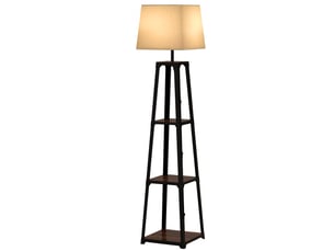 Lampadaire à 3 niveaux en métal et mdf avec abat-jour en tissu, ø42 x 166 cm, noir et beige