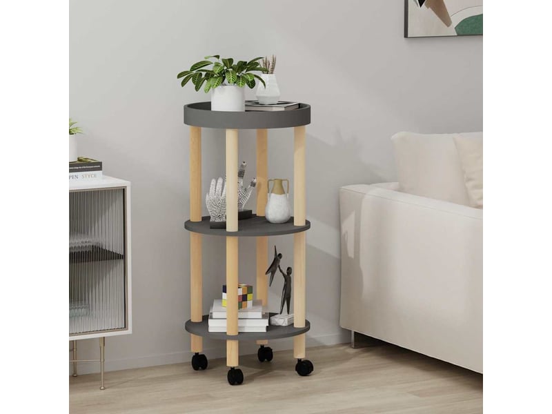  Desserte de cuisine, chariot à 3 niveaux gris 38x38x82 cm bois d'ingénierie et pin  - Conforama B