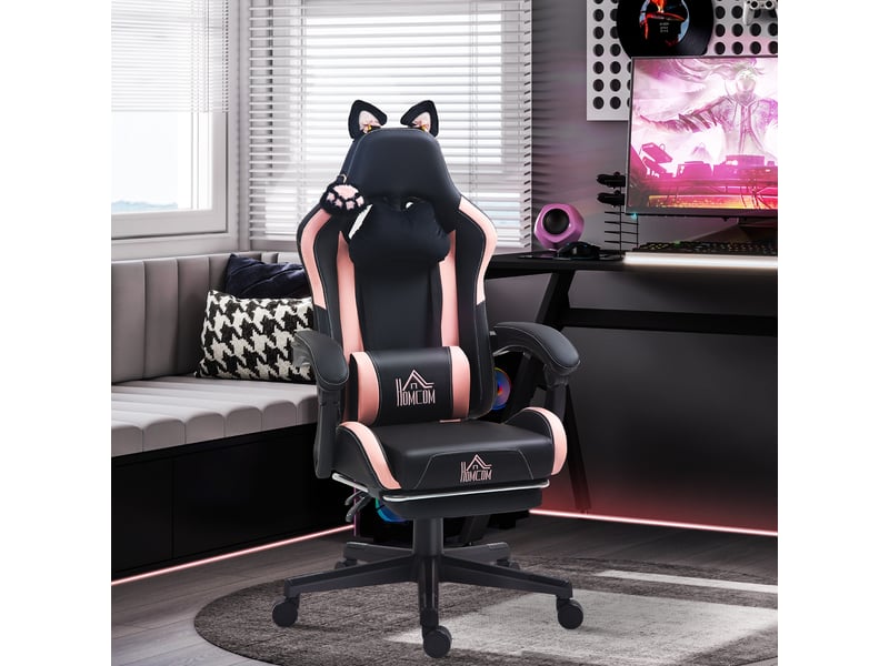  Chaise gaming ergonomique, fauteuil gamer avec dossier inclinable, 65 x 62 x 124 cm, noir  - Conforama C