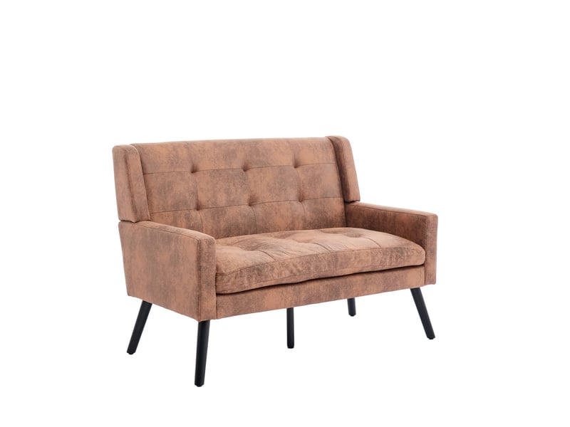  Banquette 2 places 119x75x88 cm en suédine avec pieds en bois, assise confortable et finition décorative marron café  - Conforama A