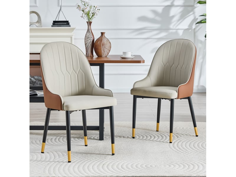  Lot de 2 chaises de salle à manger en similicuir pu gris chaud et marron  - Conforama B