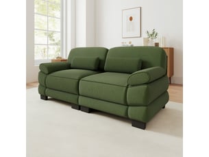 Canapé droit modulable 194 cm 2 places, design carré épuré, base et accoudoirs à matelassage en canaux, coussin lombaire, velours côtelé, vert