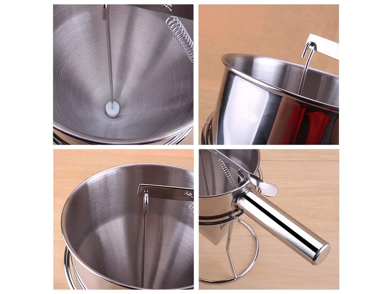  Entonnoir à pâte inox avec support - distributeur pour crêpes, gaufres, desserts et pâtisserie maison  - Conforama C