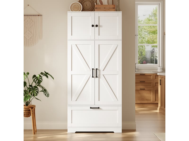 Meuble de cuisine muvano style campagne, armoire blanche 80 x 35 x 180 cm avec étagères réglables - Conforama C