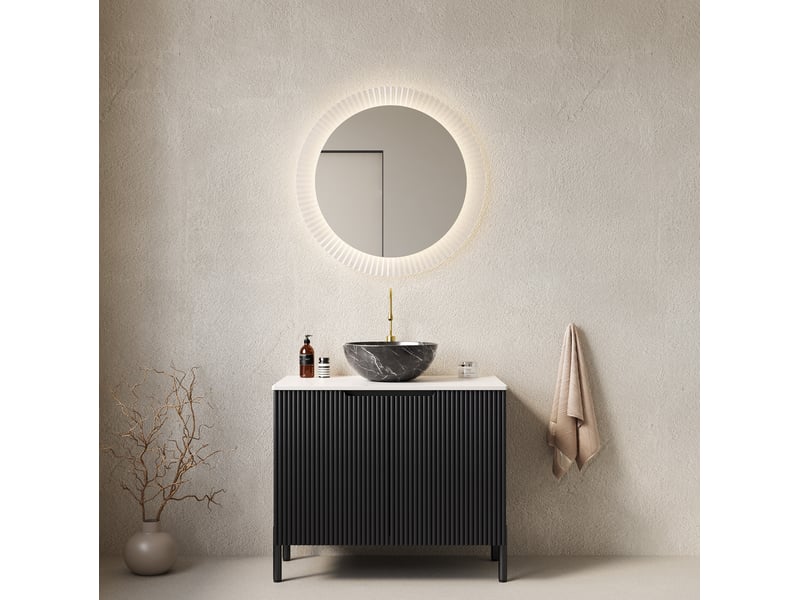  Meuble vasque 76x48x89 cm deux portes mdf noir  - Conforama B