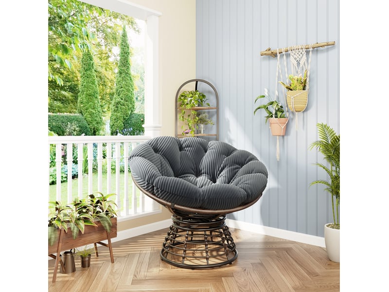  Fauteuil papasan 92x67 cm pivotant métal gris et marron  - Conforama B