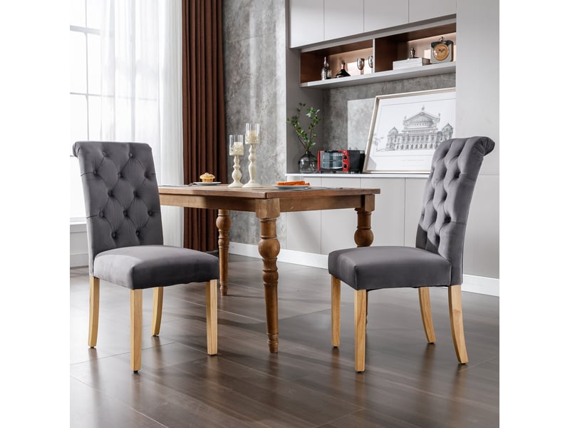  Lot de 4 chaises salle à manger 63x45x100 cm, dossier haut, heurtoirs chromés, velours gris, pieds en bois  - Conforama E
