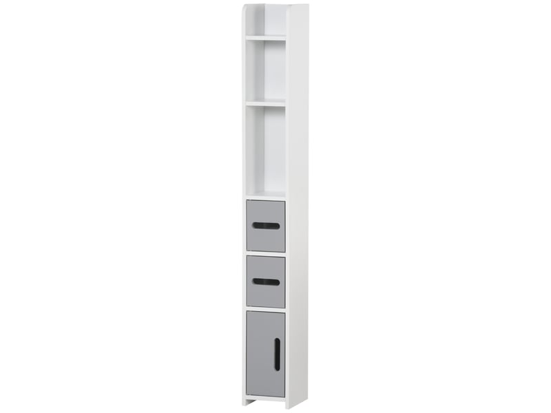  Meuble de salle de bain avec étagères et placards, armoire haute en bois gain de place 15 x 17 x 120 cm, blanc et gris  - Conforama B