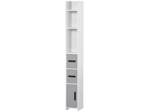 Meuble de salle de bain avec étagères et placards, armoire haute en bois gain de place 15 x 17 x 120 cm, blanc et gris