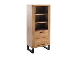 Bibliothèque 3 niches ouvertes et 1 porte de rangement coloris chêne massif huilé  - longueur 63 × hauteur 140 × profondeur 40 cm