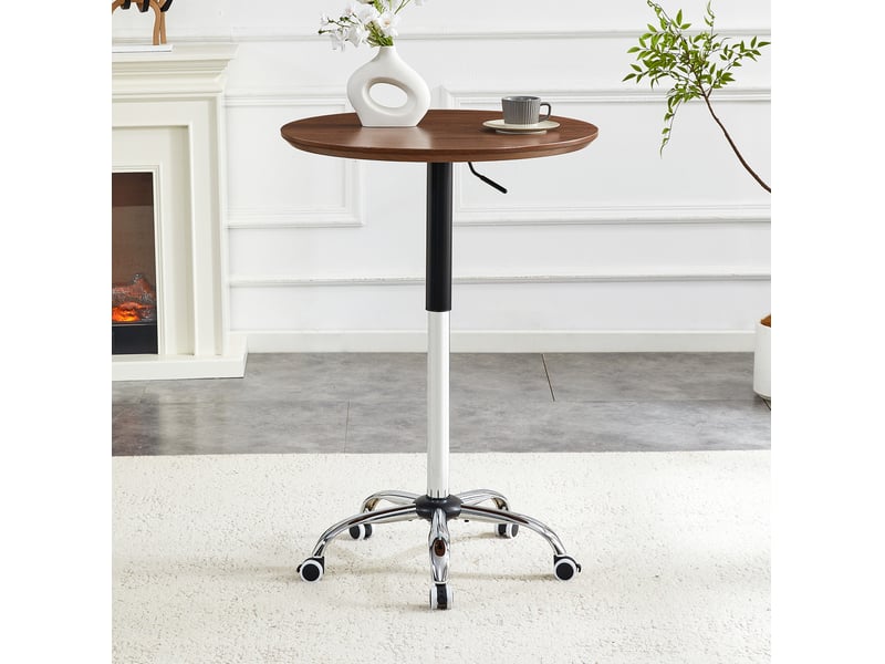  Bout de canapé rond ø 70 cm coloris noyer, réglable en hauteur et à roulettes  - Conforama D