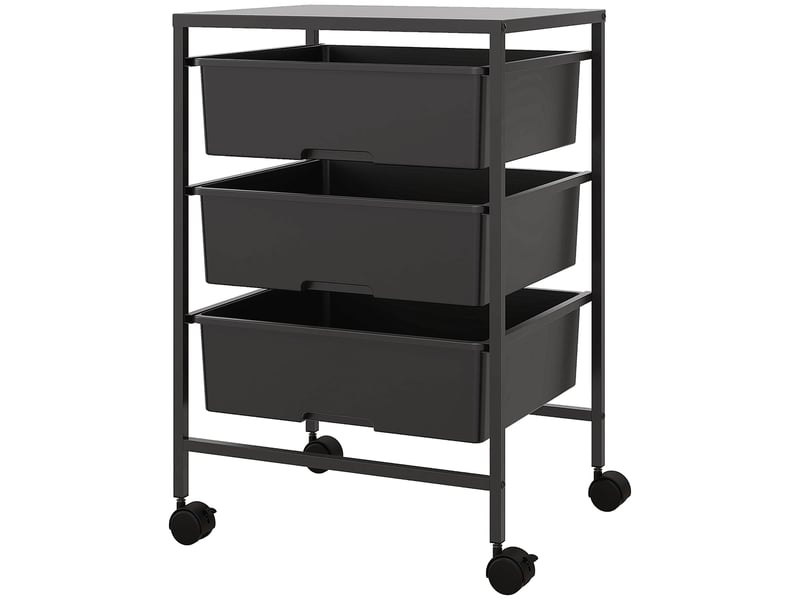 Table d'appoint à roulettes, 3 paniers de transport et de rangement, desserte de cuisine, 40,8 cm (l) x 33,5 cm (l) x 60,5 cm (h), noire - Conforama B