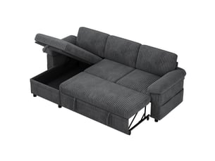 Canapé d'angle droit convertible <strong>MODENUIT </strong> <strong></strong> 3 places Velours côtelé gris avec coffre de rangement