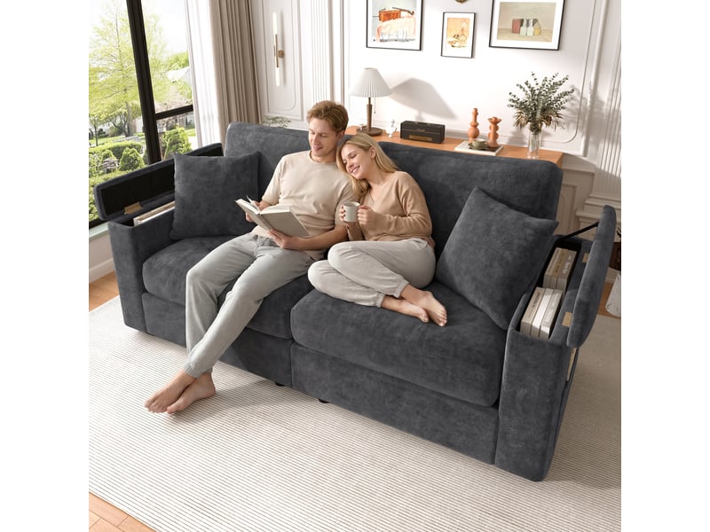  Canapé 2 places, canapé de salon, en chenille, gris foncé, design moderne, pour salon et séjour, 180 cm  - Conforama C