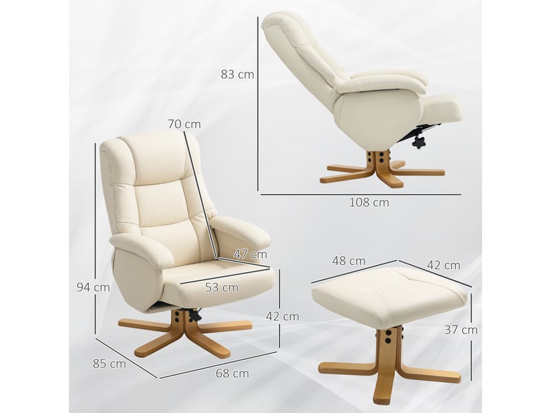  Fauteuil relax avec repose-pied fauteuil de relaxation pivotant 360° dossier inclinable charge 120 kg crème  - Conforama C