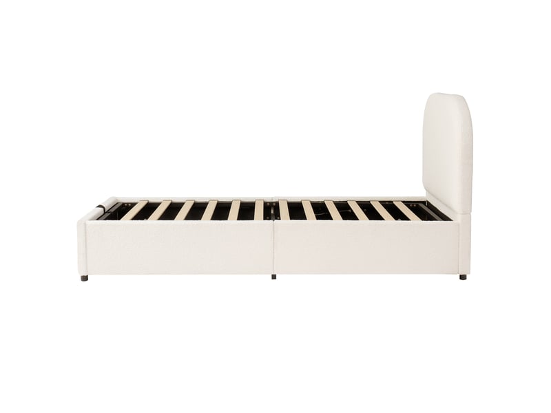  Lit enfant 90x200 cm avec sommier à lattes, lit réglable hydrauliquement avec tête de lit, beige, lit adulte lit 1 personne  - Conforama B