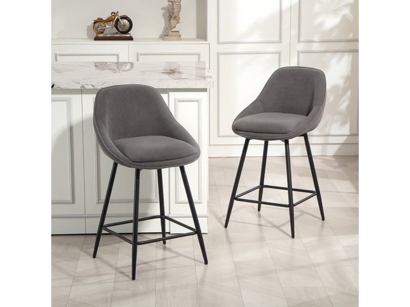  Tabourets de bar lot de 2 pivotants à 360° avec accoudoirs - lpospi - assise rembourrée, hauteur 65 cm, polyester - gris  - Conforama B