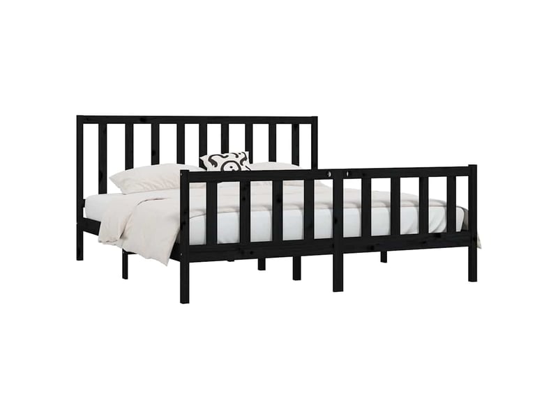  Lit double- lit adulte -  cadre de lit sans matelas noir 200x200 cm bois massif  - Conforama B