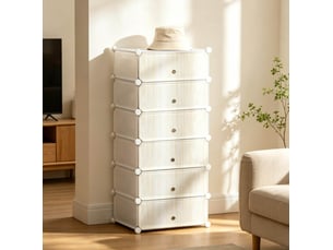 Meuble de rangement modulable avec 6 niches et portes à anneau métallique, anti-basculement, pour chambre, blanc