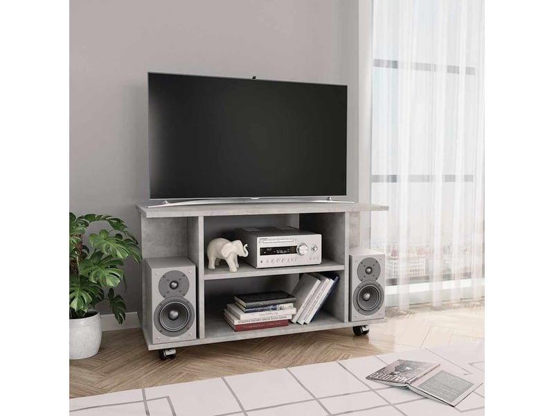  Meuble tv - banc tv - meuble de rangement et roulettes gris béton 80x40x45 cm bois d'ingénierie  - Conforama B