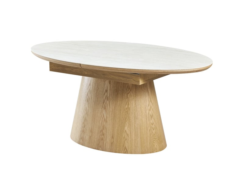 Table à manger extensible ovale en chêne clair et céramique effet travertin 6 à 8 personnes 170-220 cm - ora Ora - Conforama D