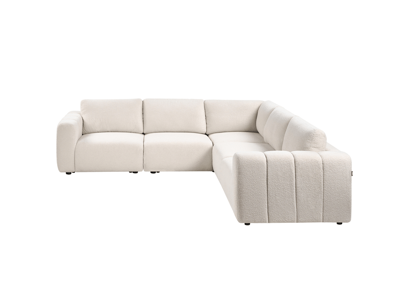 Canapé d'angle modulable 5 places kivvik bouclé blanc cassé côté gauche  - Conforama D
