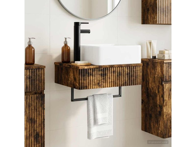  Basin de lavage mural, lavabo chêne fumé 53x35x39 cm  - Conforama B