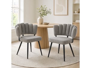 Lot de 2 chaises de salle à manger en velours structuré gris clair et pieds en métal noir, h. 80 cm