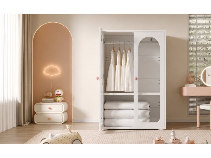 Armoire 2 portes transparentes avec penderie et étagères réglables laquée pour chambre en mdf blanc 80 × 50 × 120 cm - Conforama A