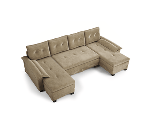 Canapé convertible en u 4 places en tissu chenille camel 278 cm