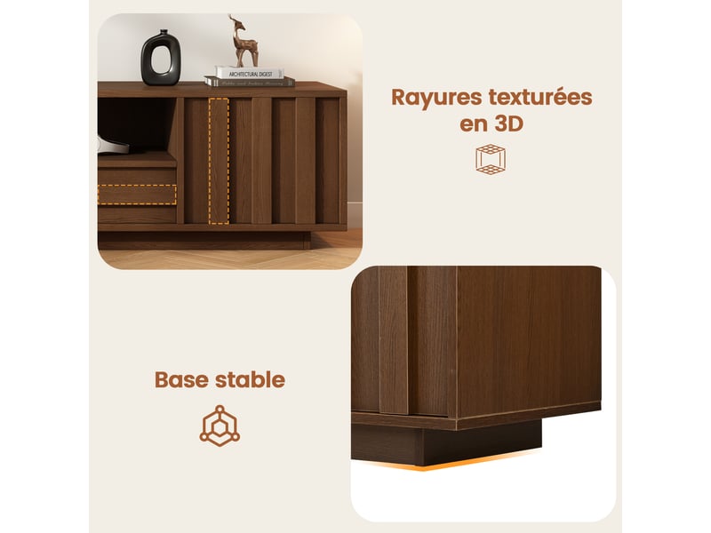Meuble tv 180x40x45 cm - grand rangement - 2 tiroirs - 2 portes - mdf - mobilier fonctionnel - design moderne - rangement multimédia - noyer CozyNest - Conforama E
