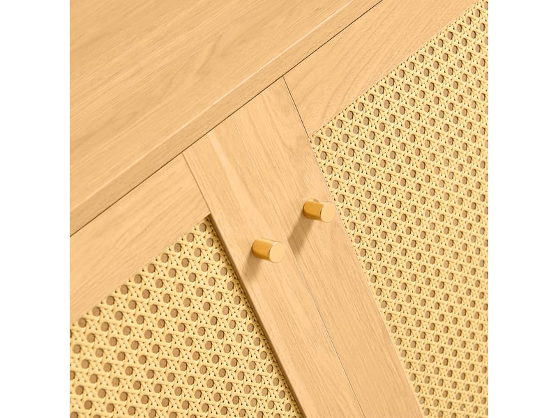  Buffet à 2 portes en rotin tressé avec étagère de rangement en mdf pour salle à manger naturel  - Conforama D