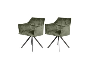 Lot de 2 fauteuils repas pivotants en velours vert foncé