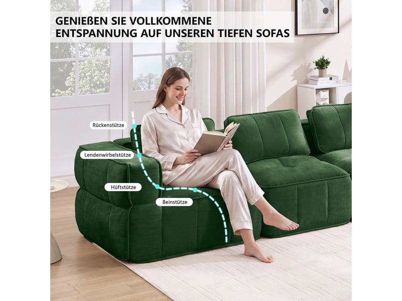 Canapé modulable, canapé 4 places, en tissu, pour salon, pour intérieur, mobilier pour espace de vie - Conforama E