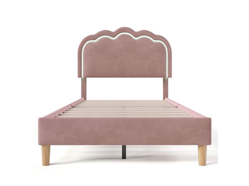  Lit rembourré 90x200cm led multicolore tête de lit design nuage - lit simple - hauteur réglable sommier inclus velours rose  - Conforama A