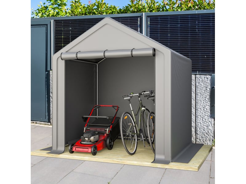  Abri de rangement gris foncé en acier galvanisé et bâche pe 170 gm², avec porte enroulable pour le jardin  - Conforama E