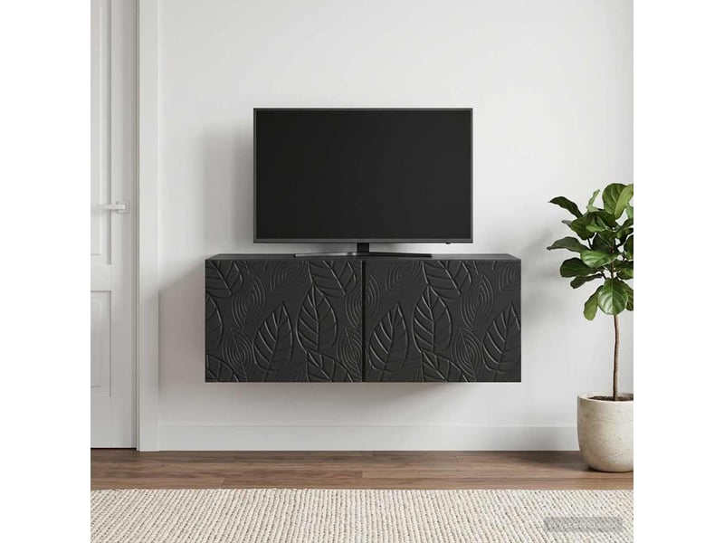  Meuble tv - banc tv - meuble de rangement mural 98 x 31 cm noir bois d'ingénierie montage mural  - Conforama C