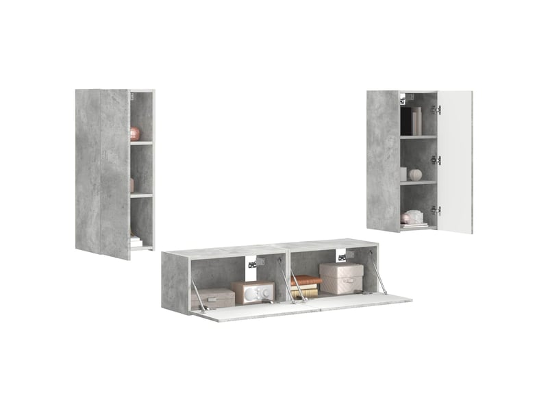  Ensemble meuble tv - banc tv - meuble de rangement 2 pcs gris béton bois d'ingénierie  - Conforama C